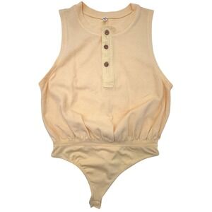 Intimately Free People Peek Aye Bodysuit Sunlight Yellow Waffle Knit Henley Sz S